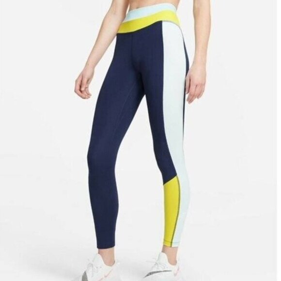 NIKE Blue & Yellow Colorblock Leggings, Mid Rise, Multiple Sizes, NWT!! - Picture 1 of 11